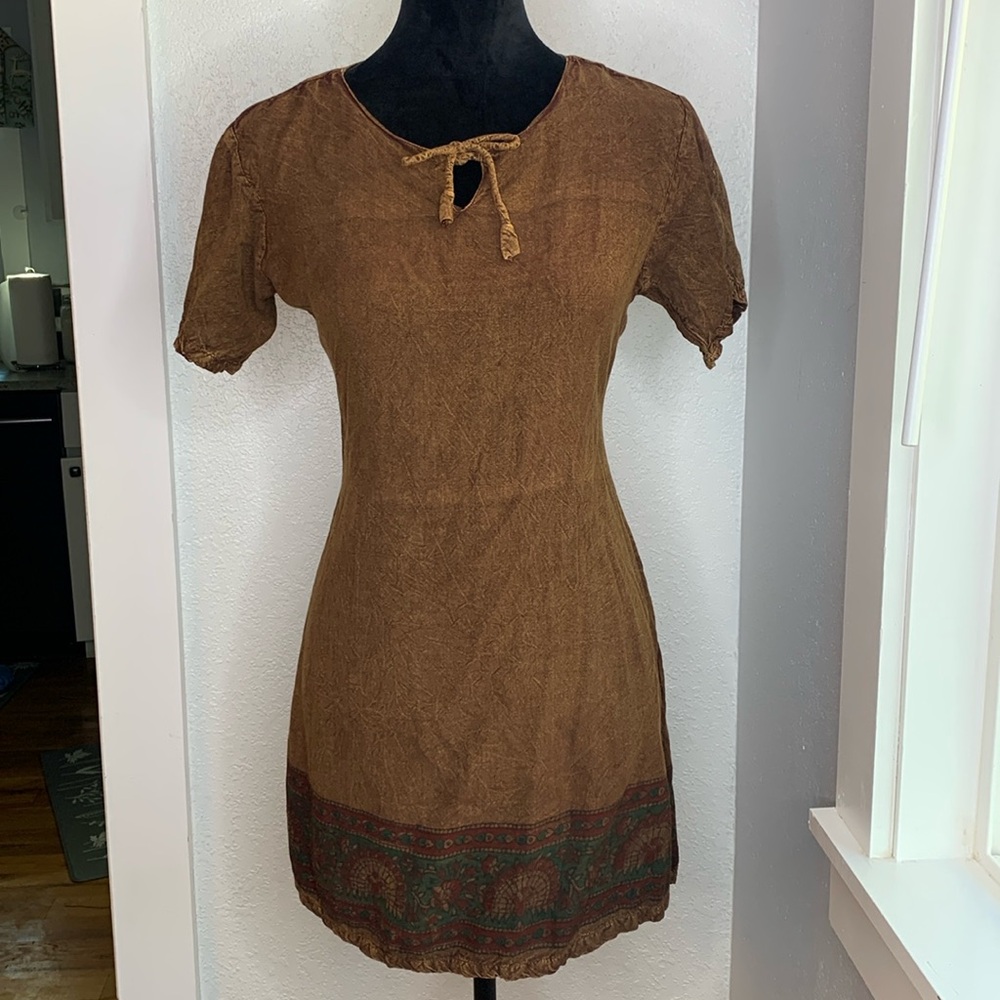 Classic Imports brown boho lightweight short dress cotton rayon blend size small